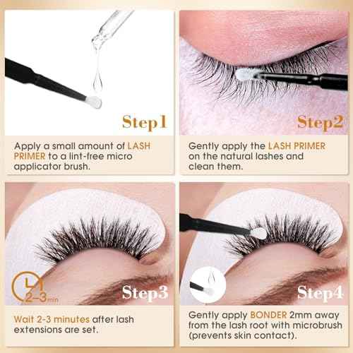 Lash Bonder and Primer Kit for Eyelash Extensions, Glue Accelerator Lash Sealant, Eyelash Extension Primer Protein Oil Remover, Adhesive Makeup Tools for Professional Use (15ml+15ml)