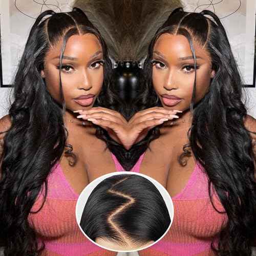 Kapelli Hair Glueless HD Lace Front Wigs Human Hair Pre Plucked Bleached Knots with Baby Hair 200% Density 9x6 Body Wave Lace Closure Wigs for Black Women Natural Black Color 24 Inch