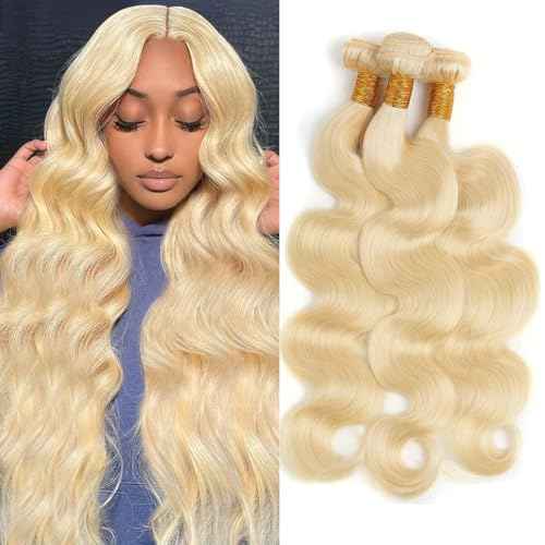 613 Bundles Blonde Human Hair Body Wave Bundles 16 18 20 Inch 100% Unprocessed 12A Grade Brazilian Virgin Hair Extensions for Women Double Weft Quick Weave Full and Thick No Tangle