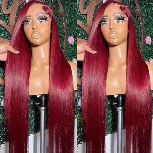 30 Inch 99J Burgundy Wig Human Hair 13x6 Lace Front Wigs Human Hair Straight HD Lace Front Wigs Human Hair Pre Plucked Red Wine Glueless Frontal Wigs Human Hair for Women