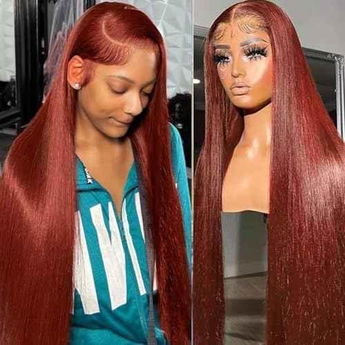 30 Inch 13x6 Reddish Brown Lace Front Wigs Human Hair Pre Plucked Straight Wigs Human Hair 13x6 Hd Lace Frontal Wigs 180% Density 33b Colored Auburn Wig Glueless Reddish Brown Wig for Women