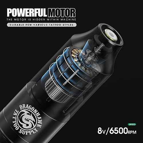 Dragonhawk Wireless Tattoo Kit 2 Batteries Tattoo Gun Kit Beginner Complete Tattoo Machine Pen Kit Pro Coreless Motor