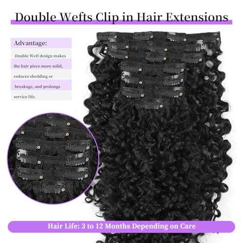 Sassina Spiral Curly Clip in Hair Extensions Human Hair Invisible Human Hair Extensions for Women Natural Black Double Weft Clip in Extensions Thick Soft Natural Human Hair 7Pcs 120G 20 Inch