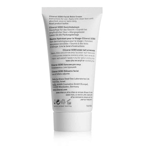 AHAVA Clineral Sebo Facial Balm Cream - Rich balm reduces facial irritation & redness, softens dry & sensitive skin, enriched with Osmoter, Dead Sea Mud, Aloe Vera, Hippophae & Bergamot Oil, 1.7 Fl.Oz