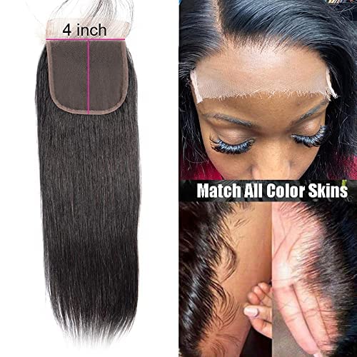 Hd Transparent Straight 4x4 Lace Clsoure Human Hair Pre Plucked With Baby Hair 100% Unprocessed Brazilian Human Virgin Hair Lace Closure For Black Women Free Part Natural Black Color