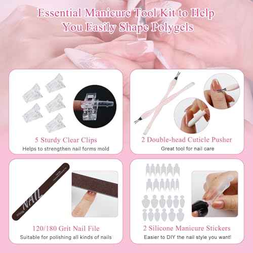 Nail Dual Forms for Poly Gel Set, 12 Styles 12 Sizes Nail Mold Extension Forms, 144Pcs Full Cover False Nail Tips, Duet System with 5pcs Nail Clips Nail Brush Nail Files Cuticle Trimmer