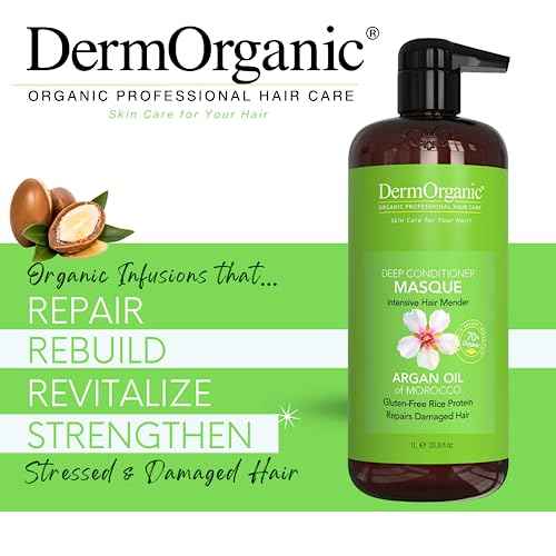 DermOrganic Hair Repair Masque - Deep Conditioner Reconstructor Naturally Rebuilds Damaged Hair, 33.8 oz