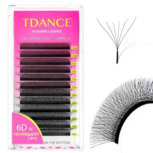 TDANCE YY Lash Extensions Premade Volume Eyelash Fans YY Lashes Matte Black W Lashes Extensions(W-6D-0.07-C,8-15 mm)