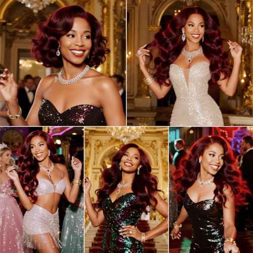 99J Burgundy Body Wave Human Hair Bundles 18 20 22 Inch 3 Bundles Brazilian Virgin Remy Hair Extensions Weave Soft Bouncy Curly Sew In for Black Women