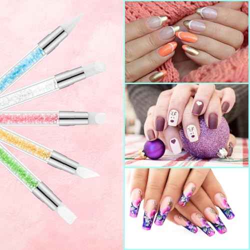 11PCS Nail Art Brushes & Nail Dotting Tools,Double Ended Tipped Silicone Nail Tools,Gel Polish Brush,Liner Brush,Dotting Pen for Home Salon DIY Kit (Black)