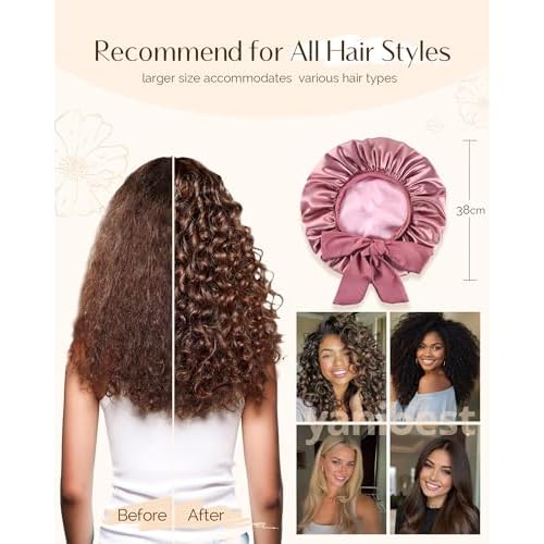YANIBEST Silk Hair Bonnet for Sleeping, Double Layer Hair Bonnet with Elastic Tie Band for Curly Natural Hair Reduce frizz