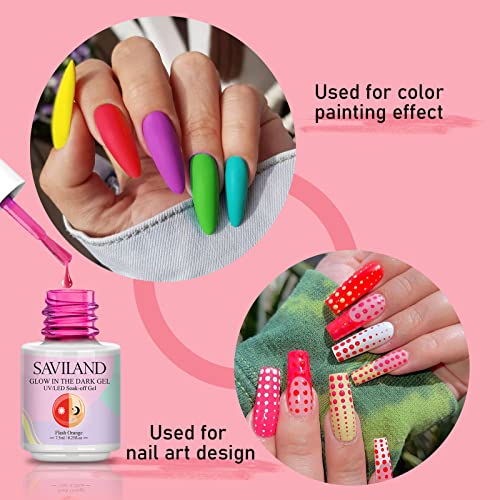 SAVILAND Glows in The Dark Gel Nail Polish Set - 12 Holiday Colors Luminous Neon Nail Gel Polish Set Soak off U V/LED Glow Effect Nail Polish for DIY Nail Art Design Holiday Gifts for Women