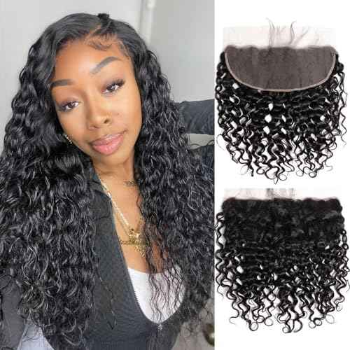Water Wave HD Frontal 13x6 Lace Frontal Big Space Size Long Part 100% Human Hair Transparent Lace Closure Free Part From Ear to Ear Natural Black Color 22 Inch
