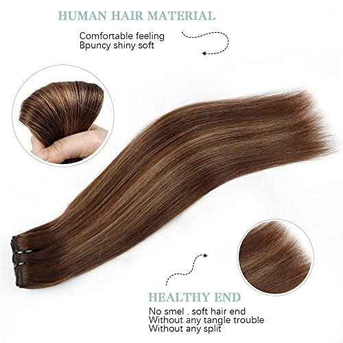 Clip in Hair Extensions for Women Brazilian Virgin Human Hair Extension Straight 8Pcs Remy Hair Extensions Clip in Human Hair with 18Clips Double Lace Weft 120Gram (22inch, #4/27/4)