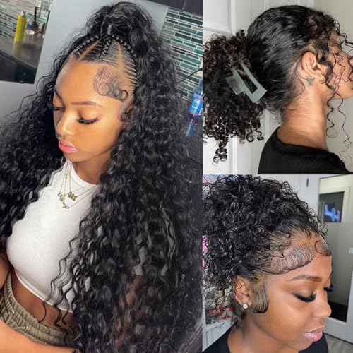 360 Lace Front Wigs Human Hair Hidden Strap Deep Wave Lace Front Wigs Human Hair Pre Plucked with Drawstring 180% Density Deep Wave Wig 360 Glueless HD Full Lace Front Wigs for Women 26 Inch