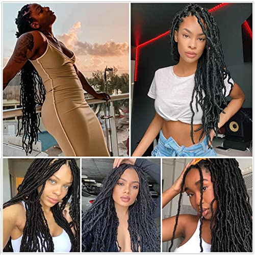Soft Locs Crochet Hair 24 Inch 8 Packs Blcak Faux Locs Crochet Hair Butterfly Locs Pre looped Braids Synthetic Crochet Hair for Women (24 inch 1B)