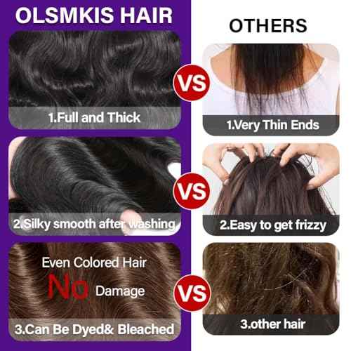 Body Wave Bundles Human Hair 16 18 20 Inch 3 Bundles Human Hair 300g 100% Unprocessed Brazilian Virgin Raw Hair Extensions Natural Black Weave Real Human Hair Bundles for Women