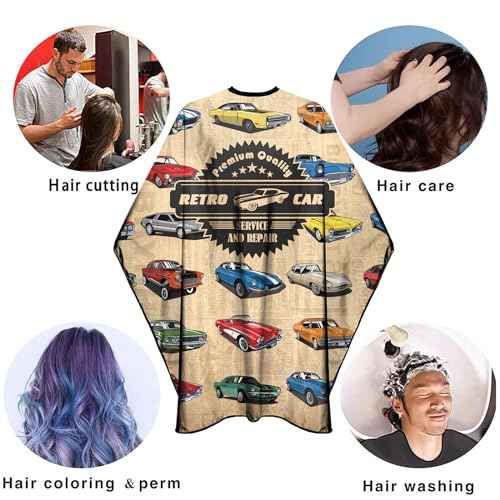 Barber Cape for Men Professional Hair Cutting Salon Cape with Snaps Waterproof Hairdressing Styling Cape Gown Apron- 63¡±¡¿ 56¡±(Vintage Cars)