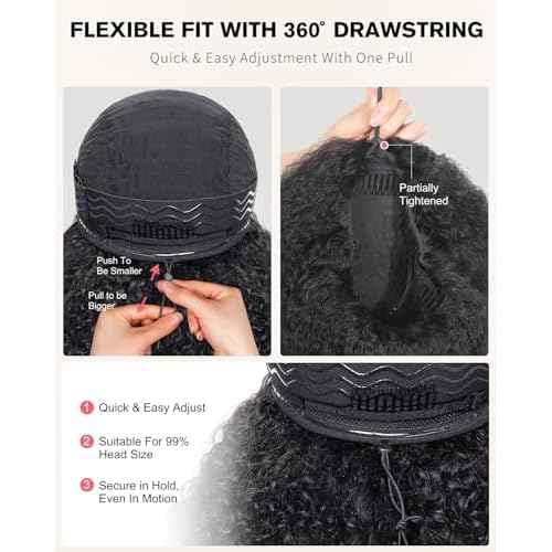 Kinky Curly Half Wig Human Hair 210 Density 3 In 1 Seamless Flip Over Half Wigs Glueless Kinky Curly Wigs Human Hair Beginner Friendly 360 Degree Flexi-fit Drawstring Headband Wig for Women 18 Inch