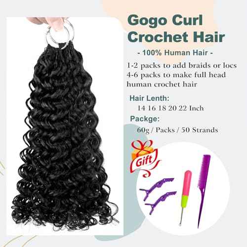 Human Crochet Hair Knotless Pre Separated Crochet Bulk Braids Feather Crochet Hair Gogo Curly Natural Black Invisiable Knot Hair Extensions For Women Girl 120g 100 Strands