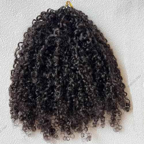 Knotless Pre Separated Crochet Human Hair Extensions Afro Kinky Curly Mongolian Virgin Braiding Hair Invisible Pre Looped Feather Braids Bundles For Black Women Walnut Hair 16inch 120g