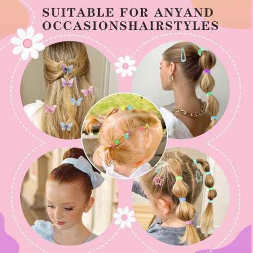 Hair Accessories for Girls, 1350P Colorful Hair Ties with 44P Hair Clips, Glitter Butterfly Hair Clips, Hair Wax Stick, Butterfly Hair Claws, Hair Barrettes with Comb Set&Organizer Box, Christmas Gift