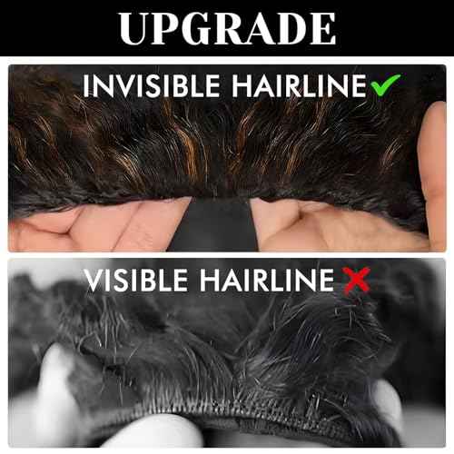 Half Wig Human Hair Glueless Kinky Curly Style 200% Density Ombre Highlight Invisible Hairline Beginner Friendly Seamless Clip Ins Flip Over None Lace Front Wigs (12 Inch)