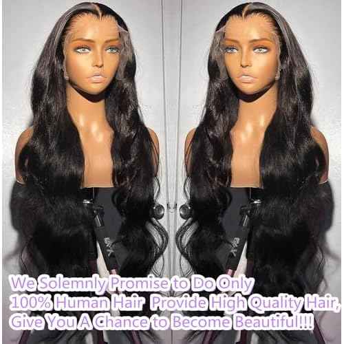 JTMMP 28 Inch 13x6 Body Wave Lace Front Wigs Human Hair Pre Plucked 200% Density HD Transparent Frontal Wigs Human Hair Lace Front Wigs for Women Black Color