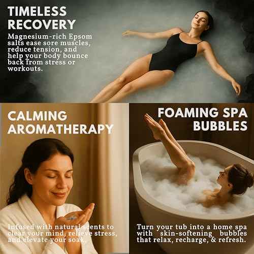 Epsom Salt Plus Bubbles ? Lavender Scented Foaming Bath Soak ? Magnesium Sulfate for Muscle Recovery, Stress Relief & Relaxation ? Great for Aromatherapy ? 12 oz