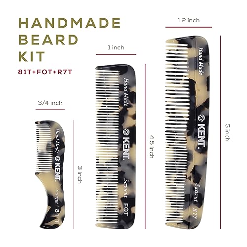 Kent Set Men's Hair Pocket Combs, T White 81T X-Small, FOT All Fine Tooth, R7t Double Toothed Fine and Coarse. Best Hair, Beard and Mustache Grooming Kit for Travel and Home Care, Handmade in England