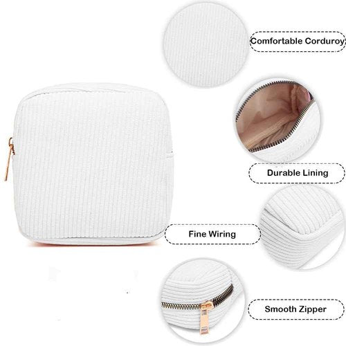 FFpaw Mini Makeup Bag, Mini Makeup Pouch Purse Cute Cosmetic Pouch for Women Corduroy Small Cosmetic Bag for Purse Small Travel Travel Toiletry Bag for Women Car Bag (Mini White)