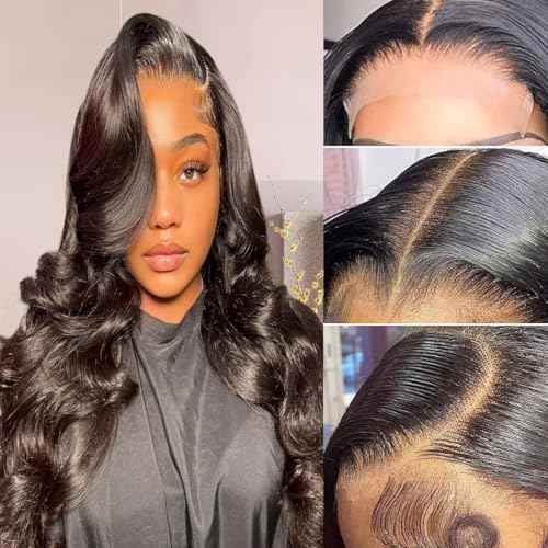 Aaliweya 5x5 HD Lace Closure Wigs Human Hair Body Wave 5x5 Lace Front Wig for Women 180 density Glueless Lace Closure Wig Pre Plucked with Baby Hair Super Soft Natural Black 22inch