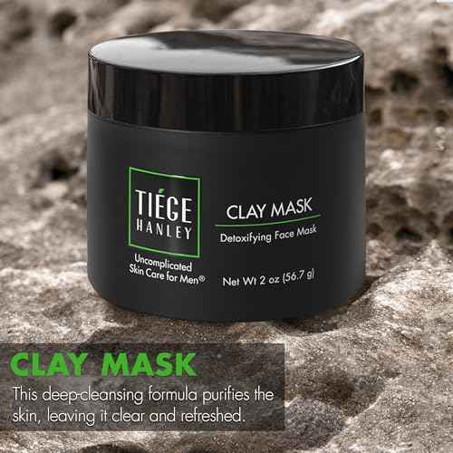 Tiege Hanley Detoxifying Facial Clay Mask for Men, Deep Pore Cleansing Charcoal Face Mask With Natural Kaolin Clay and Aloe, Absorbs Oil & Reduces Appearance of Pores, Men¡¯s Skin Care, 2 Oz, 2 Pack