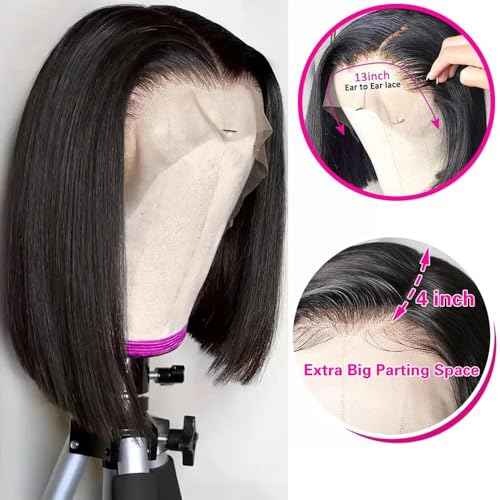 Caijuxing Bob Wig Human Hair 13x4 Straight Hd Lace Front Wigs with Baby Hair 180% Density Glueless Wigs Human Hair Pre Plucked Short Bob Wigs for Women (14 Inch)