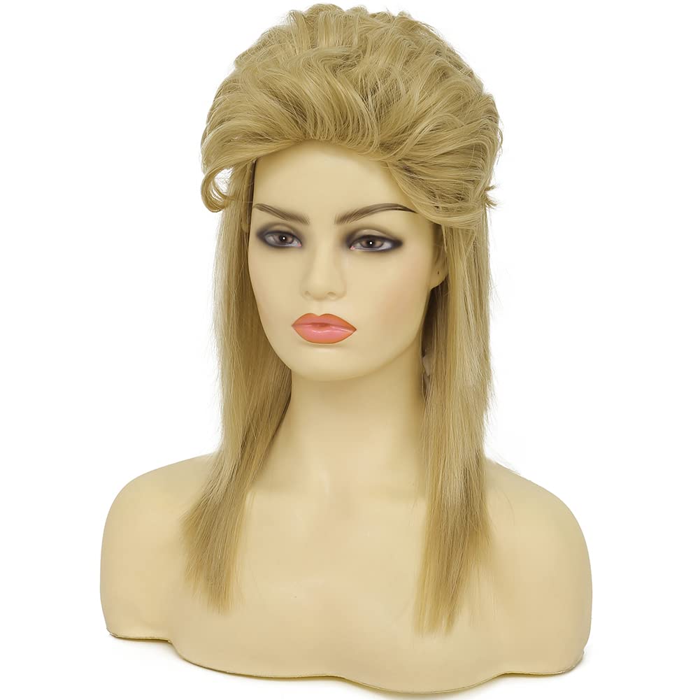 Swiking Blonde Mullet Wigs for Women 80s Costume Wig Curly Soft Heat Resistant Shoulder Length Hair Rocker Cosplay Synthetic Wigs (Blonde)