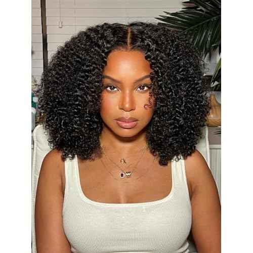 Glueless Wigs Human Hair Pre Plucked Pre Cut 18 Inch 7x5 Kinky Curly Lace Front 180% Density Glueless Wigs Human Hair for Women Wear and Go Closure Wig with Breathable Cap Natural Hairline