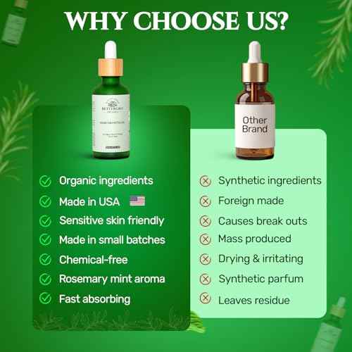 BetterGRO Organic Hair Growth Oil ? Herbal & Natural Blend with Rosemary, Black Seed, Amla, Pumpkin Seed & More ? Supports Growth, Strengthens Roots, Vegan & Cruelty-Free (1.7 fl oz)