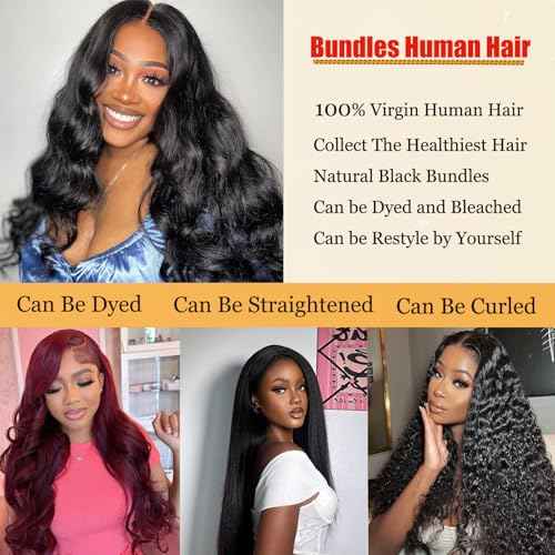 12A 16 18 20 22 Inch Human Hair Bundles Body Wave Bundles Human Hair Thick 4 Bundles 100% Unprocessed Virgin Human Hair Quick Weave Real Human Hair Extensions Natural Black for Women