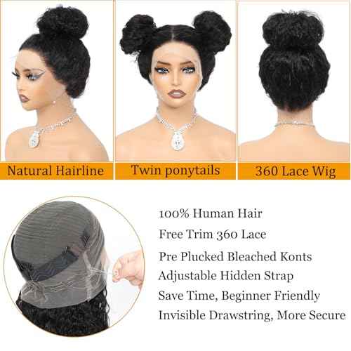 360 Lace Front Wigs Human Hair Pre Plucked With Drawstring 360 Deep Wave Glueless Full Lace Human Hair Wigs Wet And Wavy Invisible Strap Full Lace Wigs For Black Women£¨Black, 18 Inch£©