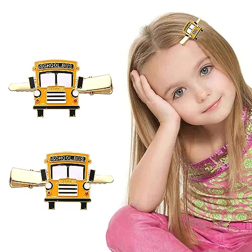 Back to School Hair Clips,Cute Schoolbag Book Hair Clips School Bus Hairpins Back-to-school Gifts Fun Hair Accessories for Teacher Students (2Pairs Ap-ple,School bus)