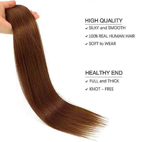 Star Show Hair Extensions Real Human Hair Chocolate Brown Hair Extensions Straight Human Hair Extensions with Transparent Wire Adjustable Size Line Hairpiece (18inch, Chocolate Brown #4)