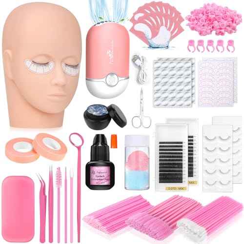 EyeLash Extension Kit for Beginners, Professional Lash EyeLash Extension Practice Kit with Everything, Mannequin Head, Eye Lashes Glue, Lash Kit for Eyelash Extensions Beginners Training