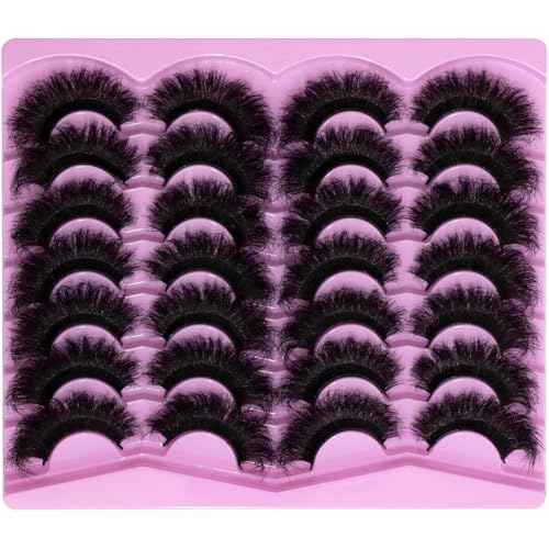 Mink Lashes Fluffy 20mm Volume False Eyelashes 8D Cat Eye Strip Lashes D Curl 14 Pairs Dramatic Soft Eyelash 25mm Big Long Lash Strips Lashes Pack That Look Like Extensions Faux Mink Lashes