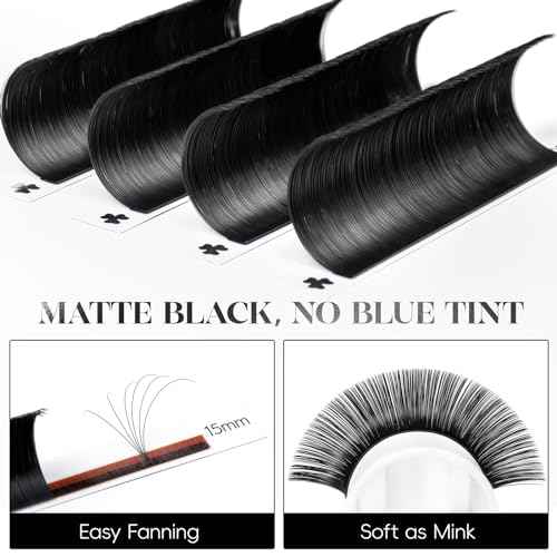 Volume Lash Extensions 0.05D,Blooming Eyelash Extension Mix-8-15mm, Easy Fan Volume Lashes Fluffy Soft, D Curl Matte Black Self Fanning Lash Extension Professional Eyelash Extensions