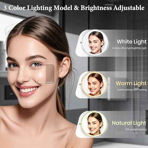 9" Large 15X Rechargeable Wall Mounted Lighted Makeup Mirror Nickel, 5000mAh HD Magnifying Mirror with 3 Color Bright Lights Touch Screen Dimmable, 17" Extendable 360¡Æ Swivel Bathroom Vanity Mirror