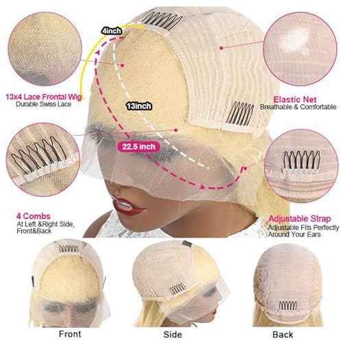 Straight 613 Bob Wig Human Hair 180% Density 13x4 HD Transparent Lace Front Wig Blonde Bob Wig Human hair Pre Plucked Glueless Wigs with Baby Hair 10 Inch Short Lace Frontal Bob Wigs for Women