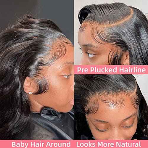 24Inch 13x6 Body Wave Lace Front Wigs Human Hair Pre Plucked With Baby Hair 200% Density Glueless Wigs for Women HD Transparent Lace Front Wigs with Natural Hairline