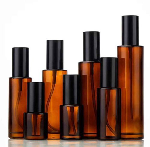 TOPWEL 2PCS 120ml/4oz Empty Refillable Amber Glass Lotion Pump Press Bottles Soap Dispensers Containers Jars with Black Cap for Foundation Cream Makeup Removel Oil Shampoo (Pack of 2)