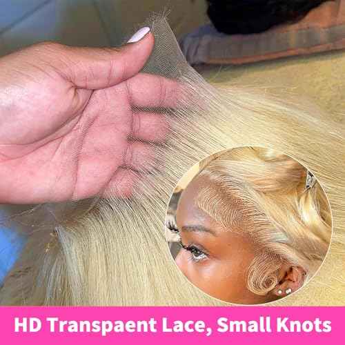 32 Inch 613 Lace Front Wig Human Hair 200 Density Blonde Wig Human Hair 13X6 HD Transparent Straight Lace Front Wigs Blonde Glueless Wig for Women Pre Plucked with Baby Hair