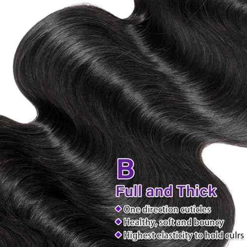 Body Wave Bundles Human Hair 16 18 20 Inch 3 Bundles Human Hair 300g 100% Unprocessed Brazilian Virgin Raw Hair Extensions Natural Black Weave Real Human Hair Bundles for Women